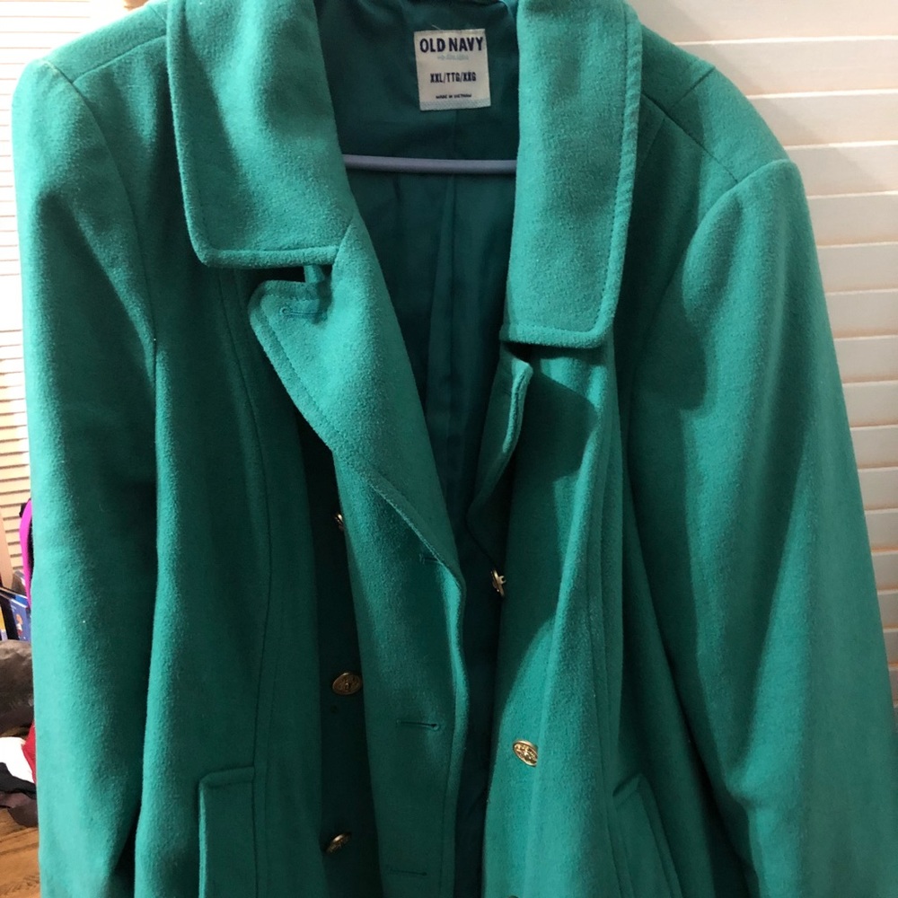 Teal colored pea coat
